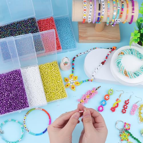 2100 Pcs Size 6/0 Glass Seed Beads, 4 mm Lake Blue Small Mini Spacer Loose Pony Beads for Jewelry Making and DIY Crafts - color: Lake Blue, size: Large