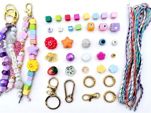Keychain Making Kit 300PCS Complete Set for Adults Beginners DIY Bead with Resin & Acrylic Charms Bag Charm Kit Birthday Party Favors Gift