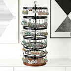 6-story rotating earring rack storage rack, adjustable plastic pendant display rack, 348 grooves on the tree band, large circular storage tower, black wooden disc design - color: B Black