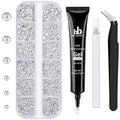 BELLEBOOST Nail Art Rhinestone Glue Gel&1 Box Flatback Gems Kit, 1 Tube of 15ml Rhinestone Gel Glue(UV/LED Needed)+Round Glass Crystal Clear Gemstones with Pickup Tools - color: A08-Clear