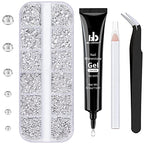 BELLEBOOST Nail Art Rhinestone Glue Gel&1 Box Flatback Gems Kit, 1 Tube of 15ml Rhinestone Gel Glue(UV/LED Needed)+Round Glass Crystal Clear Gemstones with Pickup Tools - color: A08-Clear