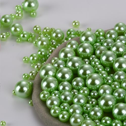 1000PCS Assorted Pearls Beads, No Holes, 3-10mm Crafts, Green Loose Pearls for Vase Fillers, DIY, Table Scatter, Wedding, Birthday Party, Home Decoration - color: Green