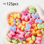 125pcs Acrylic Beads Colorful Bow Beads Rainbow Bow Beads for Jewelry Making Handmade DIY Bracelet, Charms Keychain Craft Supplies (Rainbow Bow) - color: rainbow bow