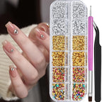 4200 Pcs Nail Art Rhinestones Kit,2-3mm Shiny Gold/Silver/Mixed Colors Rhinestones,3D Pointed Bottom Nail Gems with Tweezers and Dual-end Brush for Manicure DIY Crafts Face Makeup(26-K1-pointed-GS) - color: 26-K1-pointed-GS