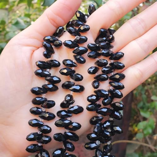 200pcs Czech 12mm Faceted Teardrop Briolette Crystal Glass Loose Beads Pendant Drop Spacer Bulk Jet Black for DIY Jewelry Making CCT2-23 - color: Jet black, size: 12x6mm - 200pcs