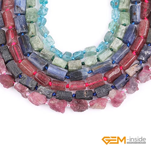 GEM-Inside 30Pcs 8x12mm Natural Blue Larmiar Quartz Gemstone Faceted Freeform Tube Column Chakra Beads for Jewelry Making Full 15" Strand Power Energy Healing Stone - color: Blue Larmiar