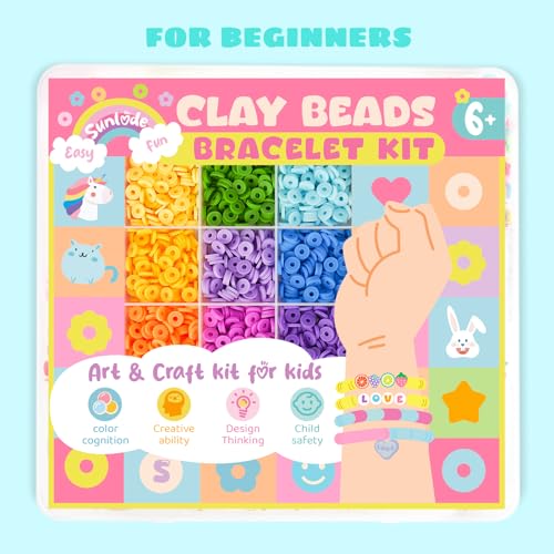 Sunlode Bracelet Making Kit 5000pcs, Jewelry Making Kit for Beginner, DIY Arts and Crafts Gift Toys for Kids Ages 6-13 Preppy Clay Beads with Charms Friendship Bracelets - style: Sweet Petal