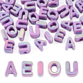 FASHEWELRY 50Pcs Large Acrylic Letter Beads UV Plating Iridescent Vowel Alphabet Beads 3D Initial Slider Bead with Horizontal Hole for Bracelets Necklace Keychains Jewelry Making - Purple - color: Purple