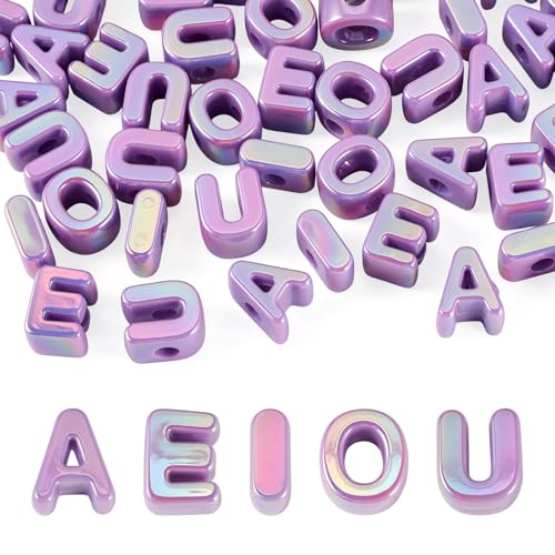 FASHEWELRY 50Pcs Vowel Letter Acrylic Beads Big Plastic Letter Blocks Charms 3D Letters Chunky Initial Alphabet Beads for Key Chains Necklace DIY Arts Craft Projects Violet - color: Violet, size: Vowels