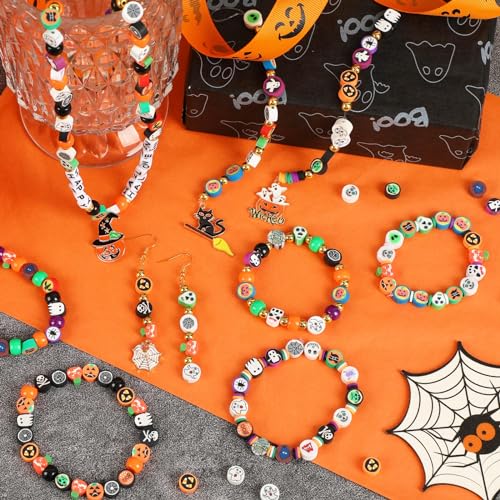 Halloween Polymer Clay Beads, SEPGLITTER 300pcs Pumpkin Ghost Spider Mixed Heishi Spacer Beads for Jewelry Making DIY Bracelet Necklace Accessories Craft Party Supplies - color: Black Purple