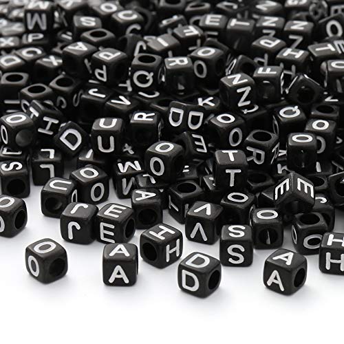 ToBeIT Acrylic Alphabet Letter A-Z Cube Beads 1000 pcs for Jewelry Making, Bracelets, Necklaces(6mm) (Black) - color: black