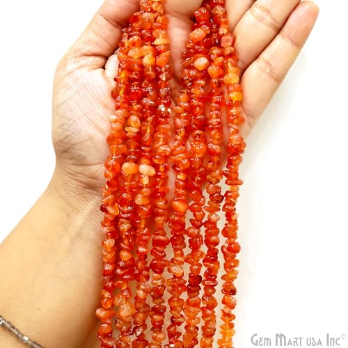 GM GemMartUSA Carnelian Natural Raw Chip Beads Strands | Semi-Precious | AAA+ Quality 1 Strand 34” | DIY Bracelet Jewelry Making, Healing Crystal Craft| 4-6mm - Orange-Color Gemstones (CHCN-70001) - color: Carnelian (CHCN-70001)