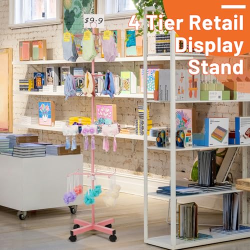Flenpptly Retail Display Stand Rotating Display Stand 4 Tier Spinning Display Stand for Craft Shows, Jewelry, Keychain, Earring Adjustable Height Retail Display Racks (Pink) - color: 4-Tier Pink