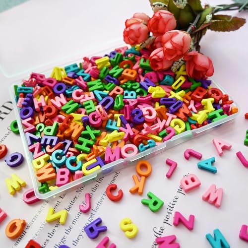 Looconi 400pcs Colorful Letter Beads, Big Hole,A-Z Resin Pendants,3D Loose Beads for Jewelry Making,Key Chains,Crafts - color: PendantColorful