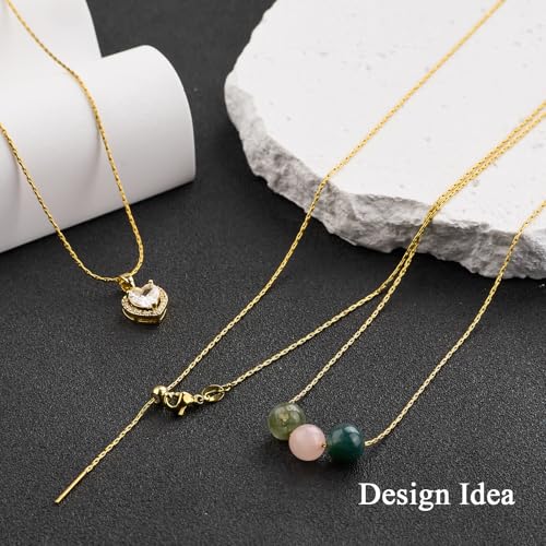 GTVOODX 10pcs Gold Plated Adjustable Thin Necklace Chains Bulk for Jewelry Making Stainless Steel 0.75mm Rectangle Cable Chains with Adjust Clasp for Women - color: Gold Rectangle Cable