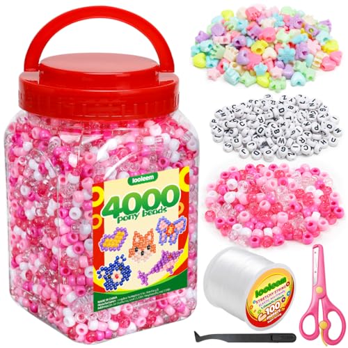 IOOLEEM Pink Solid & Glitter Bulk Pony Beads - 4000pc Kit for Friendship Bracelets & Jewelry Making, Easy Storage - color: Pink & Glitter