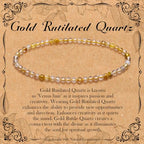 BONNY BOXX Natural Genuine Gemstone Faceted Round Beads Bracelets, 3mm Adjustable Stretchy Tiny Faceted Black Tourmaline Bracelet, Healing Crystal Reiki Chakra Dainty Jewelry Fashion Gifts - color: Gold Rutilated Quartz