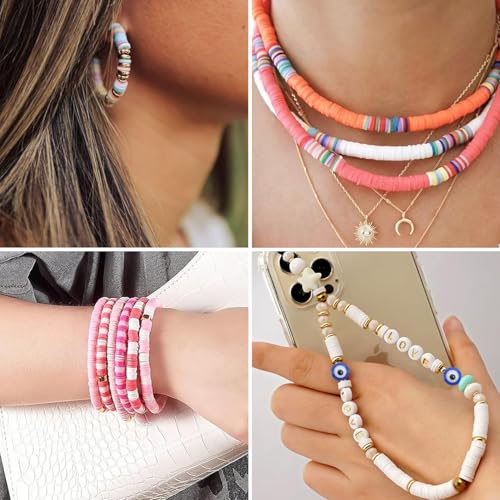 6mm Flat Round Spacer Beads, Clay Beads for Bracelets Making Kit, Heishi Polymer Flat Disc Spacer Beads for Jewelry Making, Clay Beads for Jewelry Making Gold Beads Silver (3000pcs) - color: 3000pcs