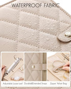 VLANDO Travel Jewelry Organizer Case,Jewelry Storage Book Ring Binder with Clear Zipper Velvet Pouch Bag for Traveling,Rings,Necklace,Earrings,Bracelets,Brooches-Toffee - color: 02.Toffee