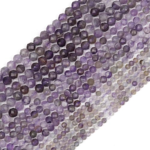Natural Amethyst Beads, 2mm 180pcs Small Round Faceted Loose Gemstones for DIY Jewelry Making, Handmade Bracelet and Necklace Crafting, with Size Card - color: Amethyst, size: 2mm