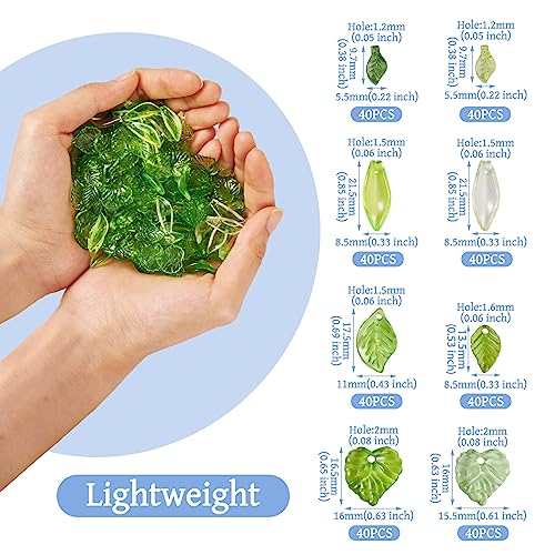 Beadthoven 320pcs Acrylic Green Leaf Beads Transparent Green Maple Leaves Shaped Beads Charms Bulk Cute Crystal Jewelry Hanging Ornaments for Jewelry Making Necklace Earrings Bracelets DIY Supplies - color: Leaves