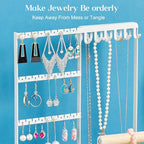 Jewelry Organizer Stand, Jewelry Holder Tree and Storage, Super Large Capacity, 72 Earring Holes, 12 Necklace Hooks, 20 Rings Slot, 2 Bracelet Bars, Assemble Not Required, Size 3.94*9.84*13.78 Inch