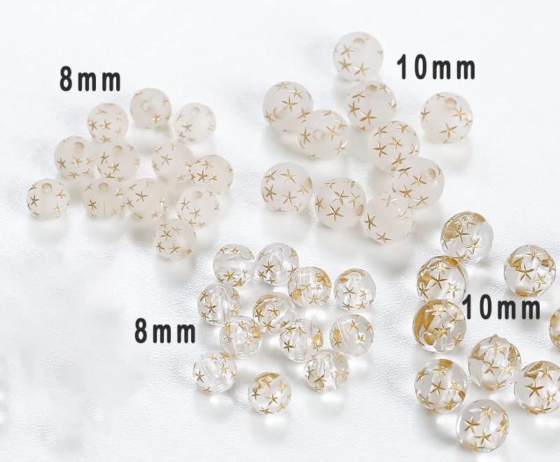 LadayPoa 150pcs 10mm Acrylic Frosted Gold Star Round Beads for Jewelry Making Plastic Bubble Beads Ball Charms for Bracelet Making Necklace DIY Bubblegum Bead Christmas Ornament Gifts - color: frosted 10mm150cs