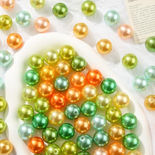 100pcs Color Pearl Beads Chunk Bubblegum Bead 20mm Pen Ball Beads for Pen Bag Jewelry Making Necklace Bracelets(Green&Yellow) - color: green&yellow