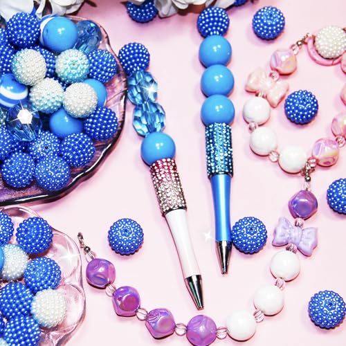 48 Pcs 20mm Beads for Pens Bubblegum Bead Light Blue Crystal Acrylic Round Chunky Bead Sparkly Large Balls Beads for Pen Beadable Keychain Bracelet Necklace DIY Jewelry Making Supplies - color: Light blue Color