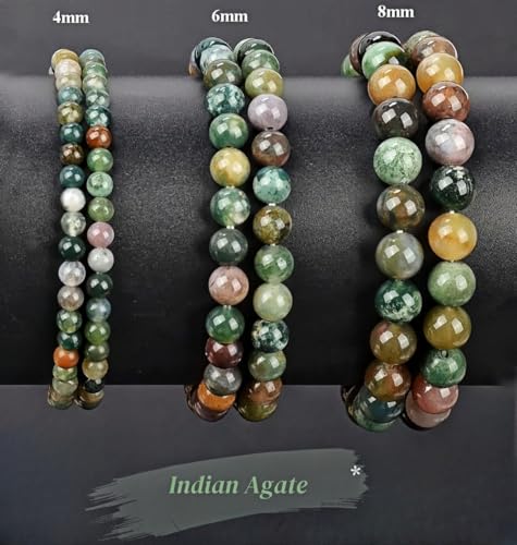 3Pcs Healing Crystal Turquoise Bracelets for Women Men 8mm 6mm 4mm Natural Stone Beaded Stretch Bracelet Jewelry Gifts for Women Girl - color: T6-Indian Agate
