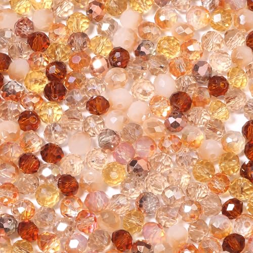 Songxi 300pcs 6mm Brown Glass Beads for Jewelry Making, 5 Style 3 Size Crystal Beads for Bracelets Jewelry Making, Spacer Beads for Keychain Making Necklace Earring DIY Arts and Crafts - color: Brown, size: 6mm