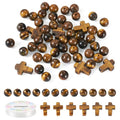 Beadthoven 52pcs Cross Stone Beads 8mm Tiger Eye Beads Natural Stone Gemstone Beads Loose Round Cross Spacers Easter Mini Bead Crucifix Beads for Bracelets Necklace Jewelry Making DIY - color: Tiger Eye