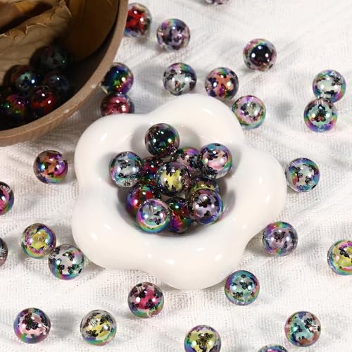 15Pcs Acrylic Beads Round 16mm UV Bead in Bead with Butterfly Print Fit for DIY Jewelry Bracelet Necklace Keychain Beadable Pens Mobile Phone Chain Making Cute (Butterfly-Black) - color: Butterfly-Black