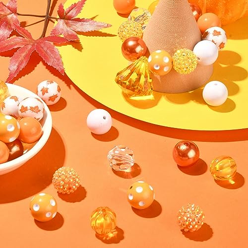 DanLingJewelry 50Pcs 20mm Thanksgiving Theme Beads Fall Bubblegum Beads Acrylic Yellow Orange Spacer Beads for DIY Jewelry Making Crafts Supplies - color: 50pcs - Thanksgiving