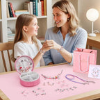 Emibele Girls Charm Beads Bracelet Making Kit with Portable Jewelry Box, Jewelry Making Kit for Kids Age 5 6 7 8-12, DIY Arts Crafts Toys for Teens Girls Gift Choices on Birthday Valentines Christmas - color: A-Pink
