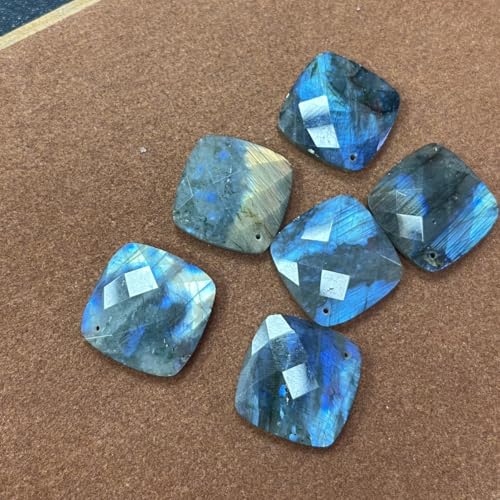 Natural Stone Pendants Faceted Flash Labradorite Stone Beads Flash Crystal Gemstone Charms for Jewelry Making Necklace Bracelet Gift - color: square