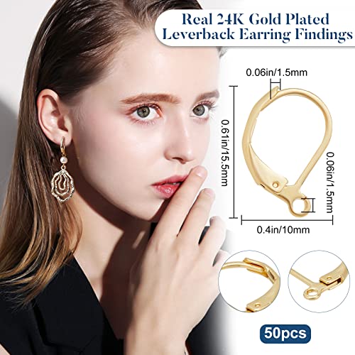 Beebeecraft 50Pcs/Box Leverback Earring Findings 24K Gold Plated Stainless Steel French Earring Hooks 15.5x10x1.5mm Dangle Ear Wire Findings for Jewelry Making - color: 15.5x10mm Gold Earring Hooks