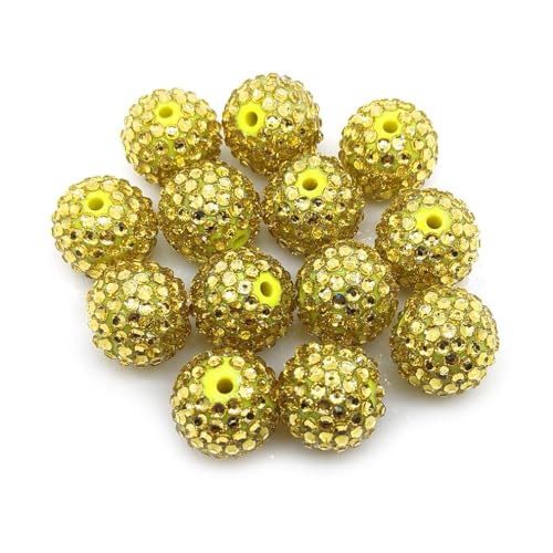 50pcs 20mm Large Size Rhinestone Disco Ball Beads Round Spacer Color Painted Charms for Jewelry Bracelet Necklace Pen Bag Chain Making Crafts Beading Supplies (20mm Gold 01) - color: 20mm gold 01