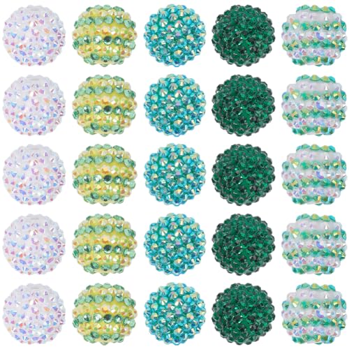 SUNNYCLUE 30Pcs 20mm Green Chunky Resin Rhinestone Beads Round Disco Ball Loose Spacer Beads for Jewelry Making DIY Bracelet Necklace Pen Supplies - color: 30pcs 20mm Green Rhinestone Beads