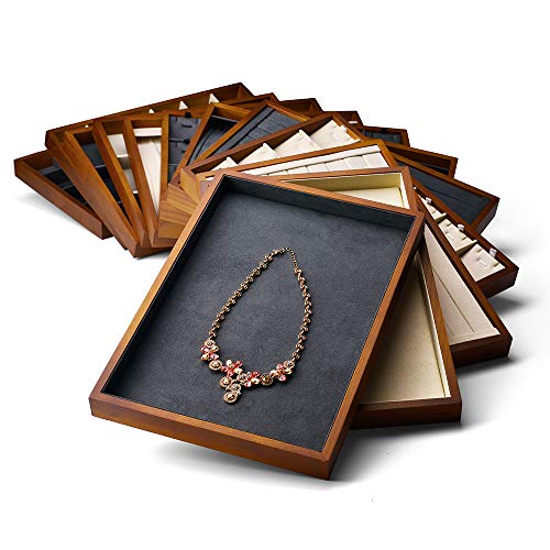 Oirlv Solid Wood Jewelry Tray Ring Earring Display Showcase Jewelry Organizer - color: Grey ring tray