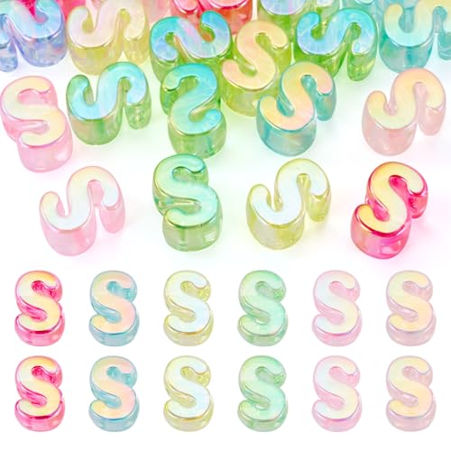 FASHEWELRY 20Pcs Large Hole Acrylic Beads Letter S Iridescent Big Plastic Letter Blocks European Beads Clear 3D Letters Initial Alphabet Bead for Keychains Necklace DIY Arts Craft - color: Random Clear, size: S