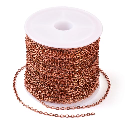 Beadthoven 32.8Ft Brass Flat Cable Chain for Jewelry Making 2mm Red Copper Flat Cross DIY Necklace Chain Bracelet Jewelry Finding Chains Extender Chains Bulk for Jewelry Making Supplies - color: Red Copper, size: 2mm
