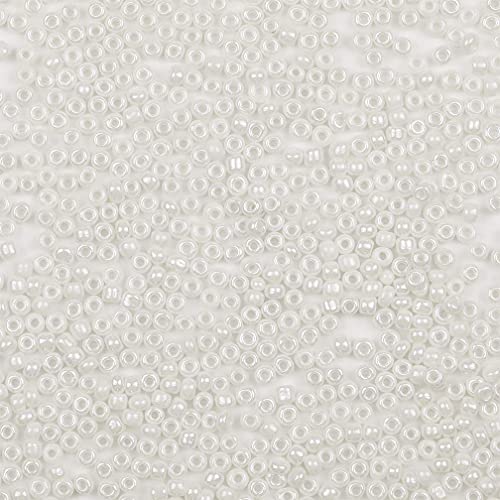 Size 6/0 Crafts Glass Seed Beads 4mm White Bright Beads for Jewelry Making (Total About 100g About 1200pcs) - color: White Bright