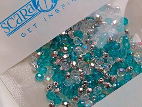 600 pcs Silver-Blue Mix of Faceted Fire Polished Czech Glass Round 4 mm Beads, 3 Vibrant Colors. for Jewelry Craft Making. - color: Silver Blue Mix
