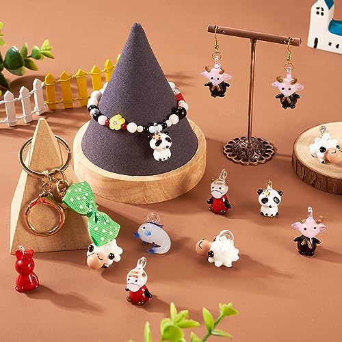 FASHEWELRY 12Pcs Animals Lampwork Glass Charms Cute Lampwork Penadants Cartoon Cattle Panda Rabbit Dolphin Sheep Charms for DIY Bracelet Jewelry Making - color: Animals Set