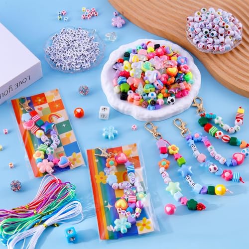 TOHONGADON 618 Pcs Bead Keychain Kit, Colorful Bag Charm Kit with Adjustable Alphabet Beads, Charm Keychain Kits for DIY Key Ring Jewelry Making - color: 618 Pcs Bead