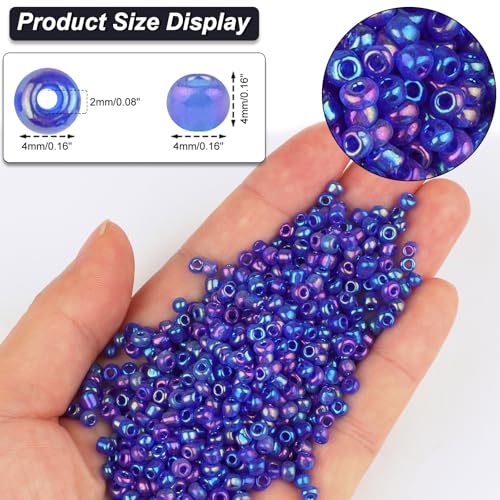 Size 4 mm 6/0 Glass Seed Beads, 2100 Pcs Small Mini Spacer Loose Pony Beads for Jewelry Making and DIY Crafts (AB Blue Purple) - color: AB Blue Purple, size: Large