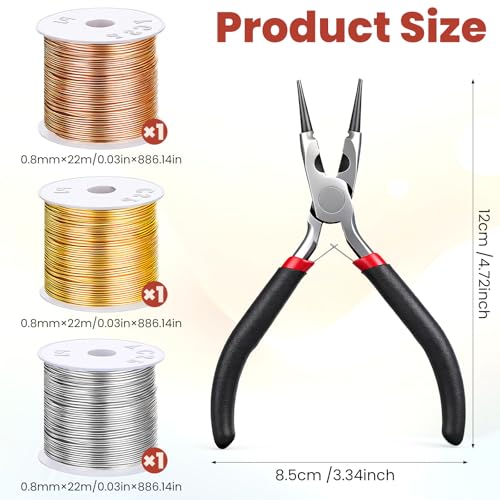 3 Rolls 20 Gauge Wire for Jewelry Making with Pliers, Tarnish Resistant Copper Beading Wire, Bendable Metal Wires for Crafts, DIY Craft Making, 22m per Roll, Gold/Silver/KC Gold