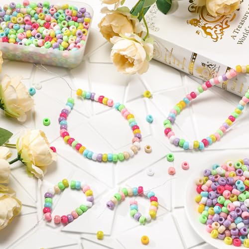 Jexine 10500 Pcs Pony Beads Bulk Plastic Beads for Bracelet Making Hair Braids DIY Necklace Jewelry Making Projects(Round,Macarons Color) - color: Macarons Color, style: Round