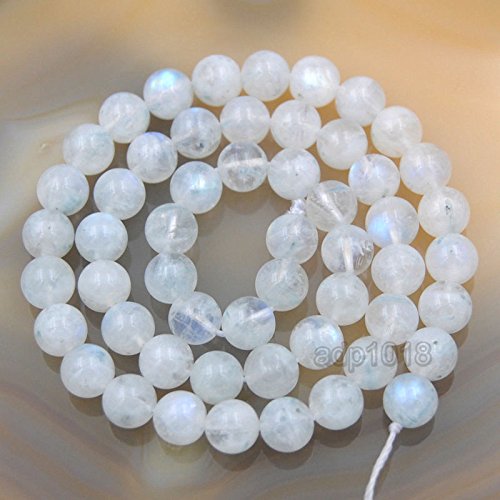 Natural White Moonstone Gemstone Round Loose Beads (8mm) - size: 8mm